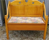 Wooden Heart Carved Bench with Hideaway Trunk