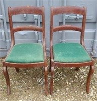 Lot of 2 mahogany green cushion chairs
