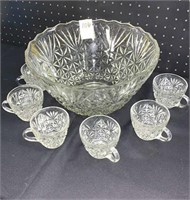 Glass punch bowl with six serving cups