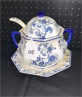 Blue floral tureen with spoon
