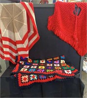 Crochet blanket and rug with poncho