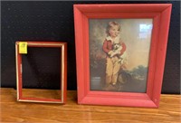 Little girl and her dog painting in red frame and