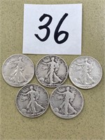 (5) Walking Silver Halves 1936 - 1940