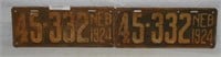 MATCHING PAIR OF 1924 WEBSTER CO. NE LICENSE PLATE
