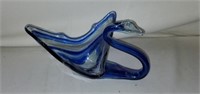 Blue Blown Glass Swan Dish