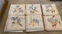 6 HAND STITCHED TOWELS OF BIRDS