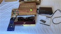 SEWING BOX AND BOX WITH SEWING NOTIONS AND GE FM/