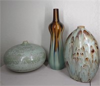 3 Pc Pottery Vases