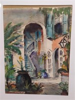 New Orleans 1950's Watercolor on Paper, Signed