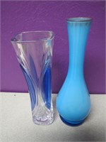 French Blue Crystal & Glass Bud Vases