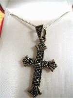 FAS Sterling & Marcasite Cross Necklace