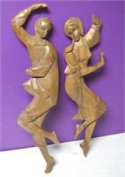 Mid Century Carved Dancing Figure Wall Plaques