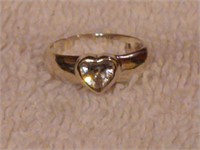 Sterling Silver Heart Ring With Clear Stone