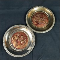 2 Silver Plated Plates with Copper Inlays