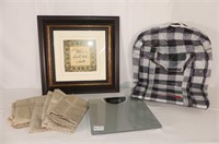 Bathroom Scale and Table Cloth W/ Napkins,