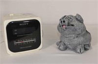 Sony  Am/Fm Alarm Clock Radio and Pig Figurine