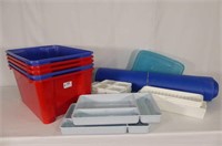 4 Small Tote Bins Plastic Organizers, Yoga Mat