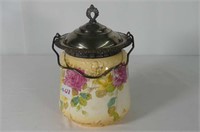 Silver Plate and China Biscuit Jar