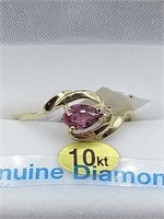 10 Kt. Yellow Gold Rubellite & Diamond Ring SZ. 6