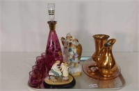Tray Lot Including Cranberry Like Decanter Ser