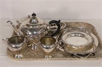 9 PCS. Of Silver Plate including Tea Set Etc.