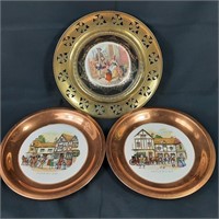 3 x Metal and Porcelain Hanging Plates