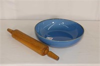 Stoneware 11" Mixing Bowl and Wooden Rolling Pin