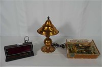 Copper Lamp, Glass Knobs and Alarm Clock