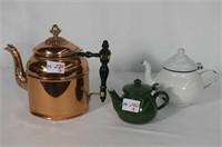 Copper Kettle & 2 Enamel Tea Pots