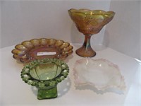 CARNIVAL GLASS DEVILED EGG TRAY AND COMPOTE