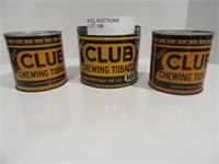 LOT OF 3 CLUB CHEWING TOBACCO TINS