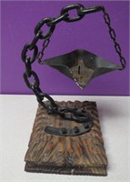Vtg  10.5" Metal & Wood Candle Holder
