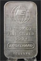 Vintage ENGELHARD 1oz .999 Pure Silver Bar