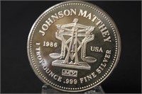 Vintage 1986 JOHNSON MATTHEY 1oz .999 Silver Coin