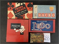 BOARD GAMES- LUDO, CROWN AND ANCHOR, RACKO