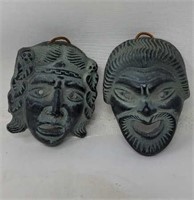 Pair of vintage pottery masks approx 3"x4" each