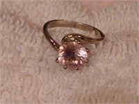 Sterling Silver Ring Pink Clear Stone