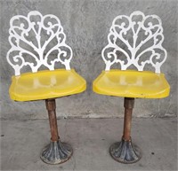 Pair vintage retro yellow metal stools
