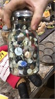 Atlas jar with glass lid full of buttons