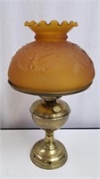 Amber Depression Glass Shaded Brass Oil Lamp
