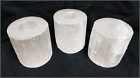 3 Selenite Crystal Candle Holders