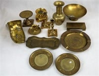 Large Lot of Brass Metalware- Candlesticks Bowls