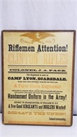 Civil War Poster Reproduction on Wood