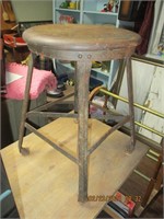 Metal & Wooden Seat Industrial Stool