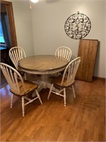Solid Wood Round Top Kitchen Table w/ 4 Chairs & 1