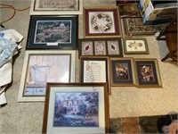 Various framed artwork and wall décor