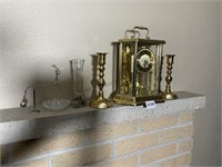 Bulova Quartz clock, brass candle stick holders X2