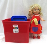 Doll - Remco H18" +plastic storage container w/li