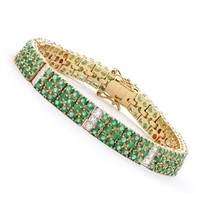 Plated 18KT Yellow Gold 6.20ctw Green Agate and Di
