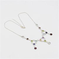 Silver Natural Mixed Gemstone Necklace